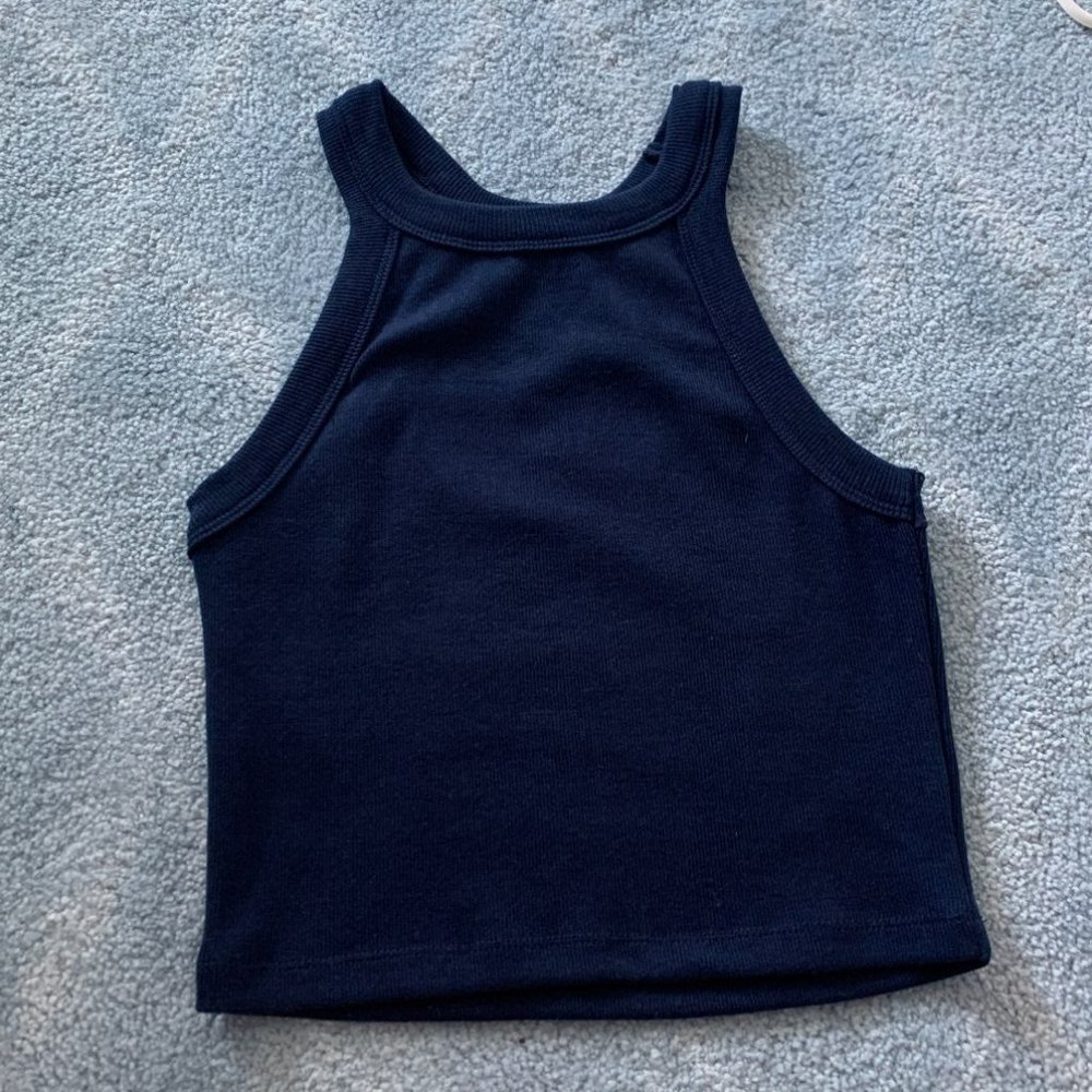 Navy High Neck Crop Top - Medium